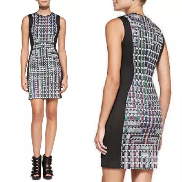 Clover Canyon Houndstooth Trinity Print Stretch Neoprene Sheath Dress - Picture 1 of 7